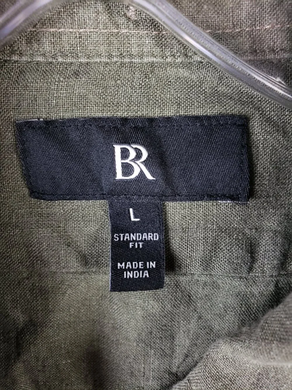 Banana Republic 100% Linen Shirt Button-Down Collar Olive Green Short Sleeve L